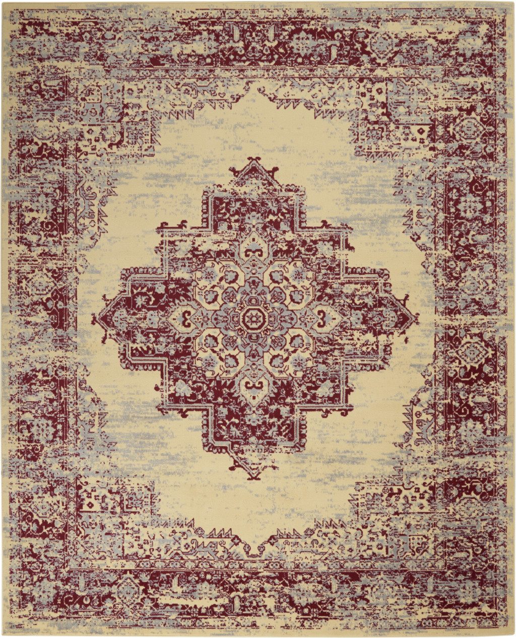 7′ X 10′ Cream Damask Power Loom Area Rug