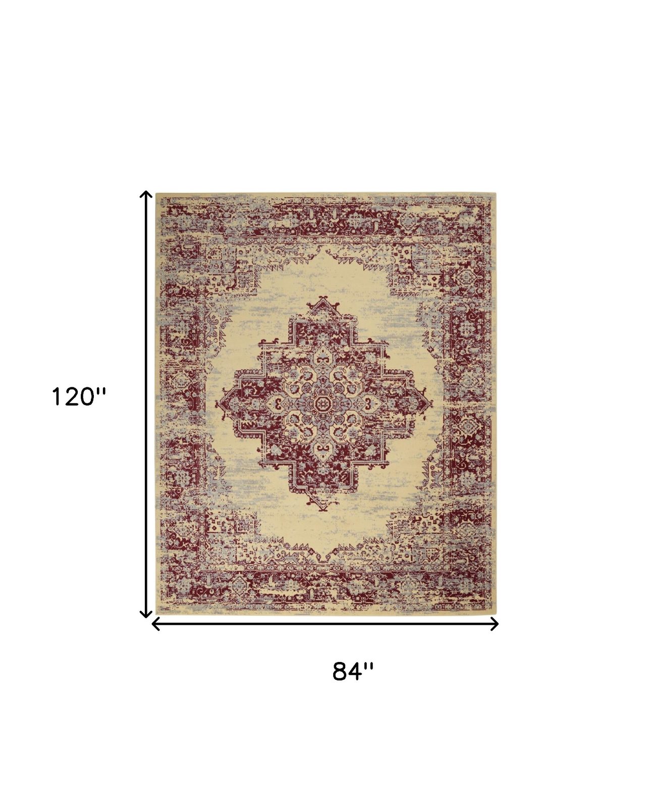 7′ X 10′ Cream Damask Power Loom Area Rug