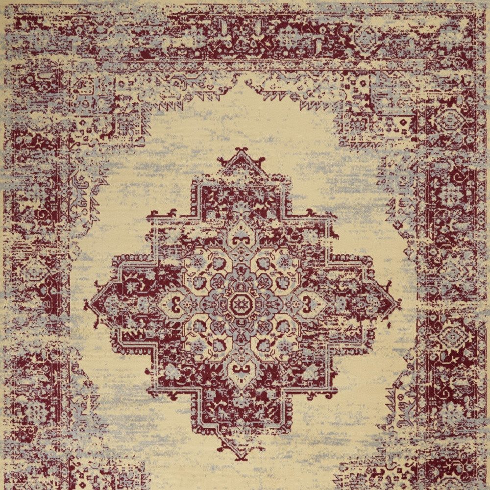 7′ X 10′ Cream Damask Power Loom Area Rug