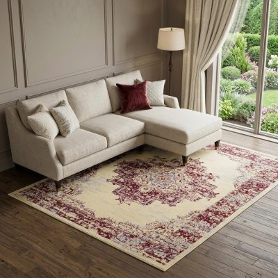 6′ × 9′ Cream Damask Power Loom Area Rug