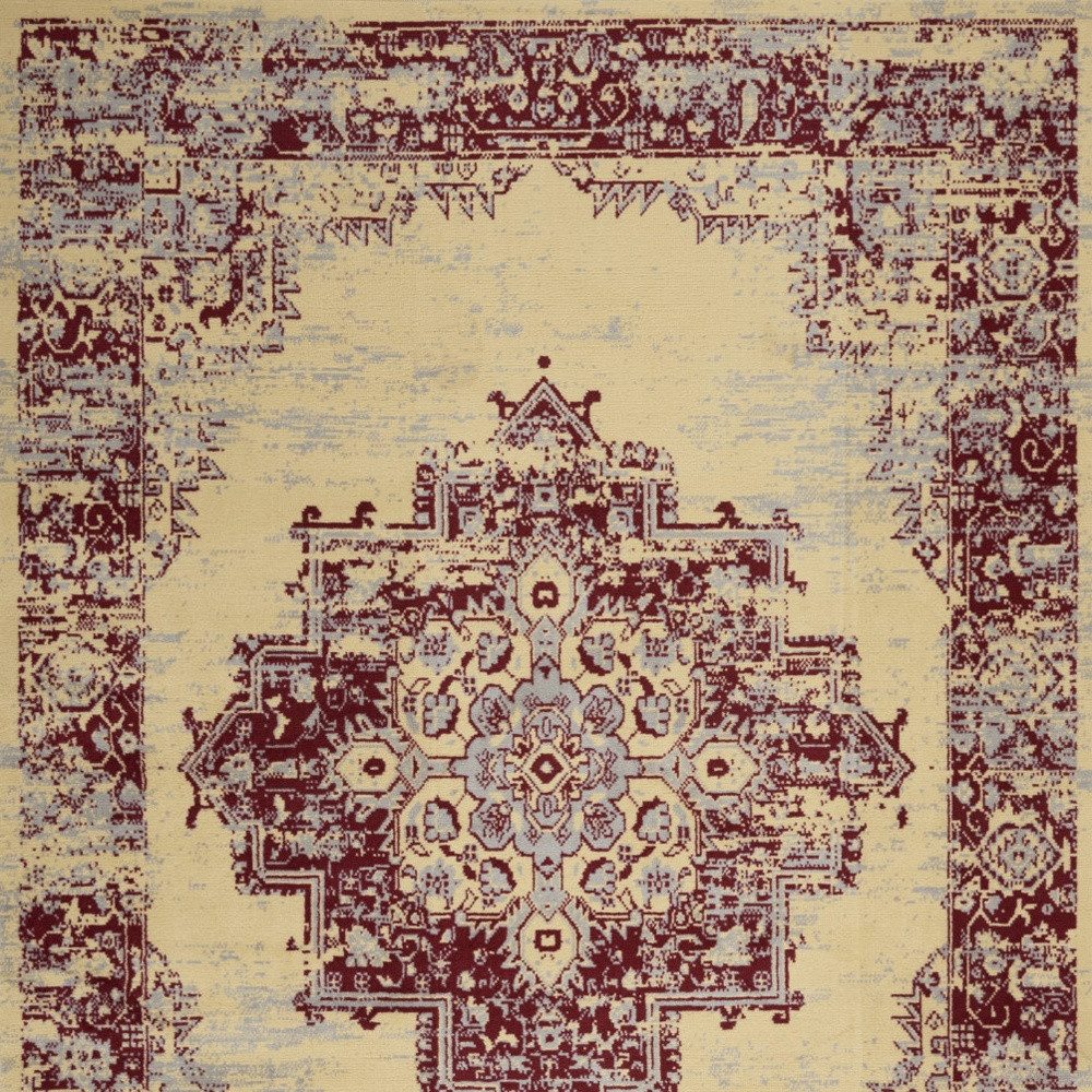 6′ X 9′ Cream Damask Power Loom Area Rug
