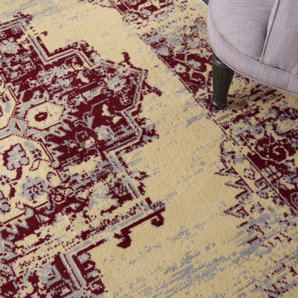 6′ X 9′ Cream Damask Power Loom Area Rug