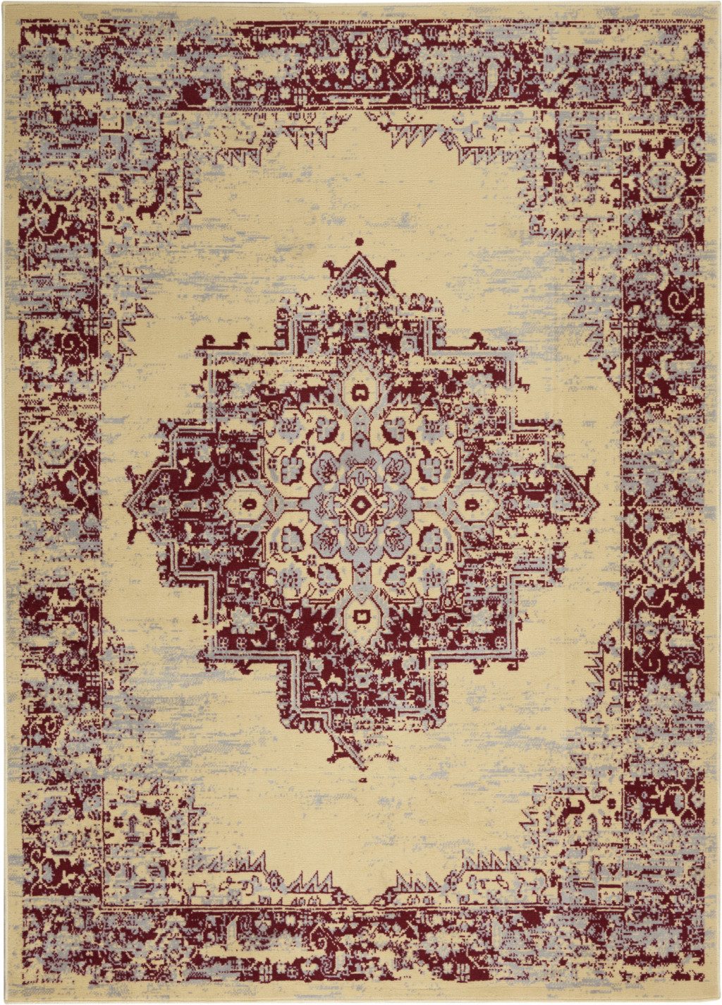 5′ X 7′ Cream Damask Power Loom Area Rug