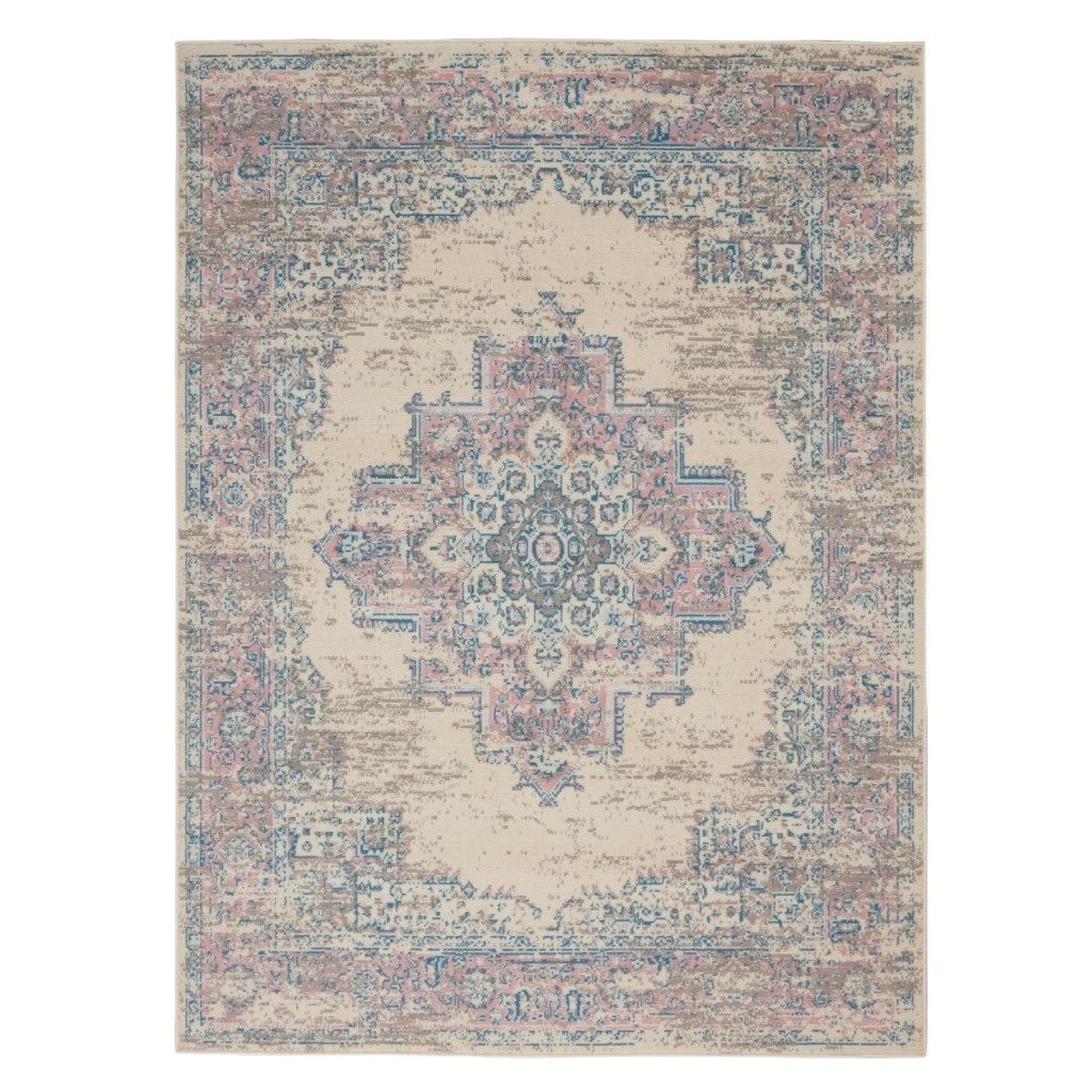 6′ X 9′ Ivory Pink And Blue Medallion Area Rug