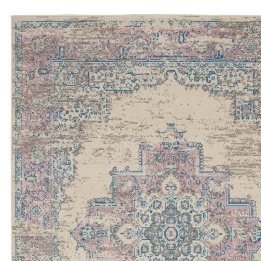 6′ X 9′ Ivory Pink And Blue Medallion Area Rug