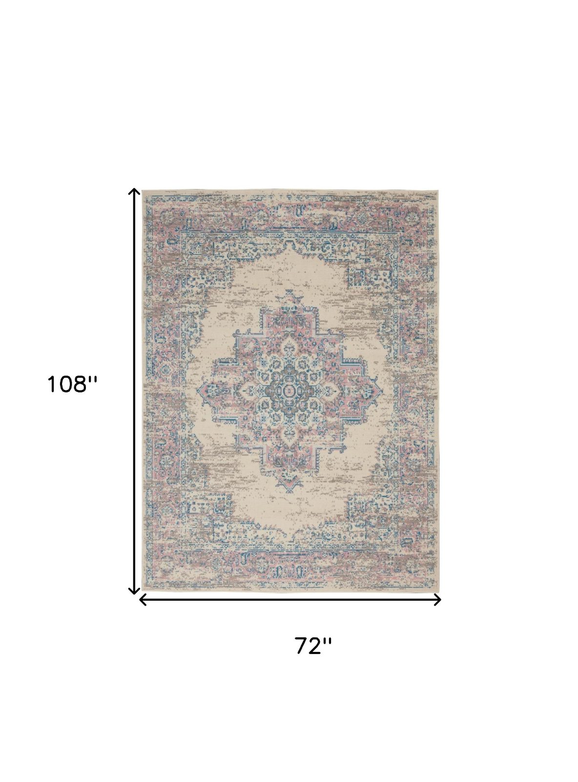6′ X 9′ Ivory Pink And Blue Medallion Area Rug