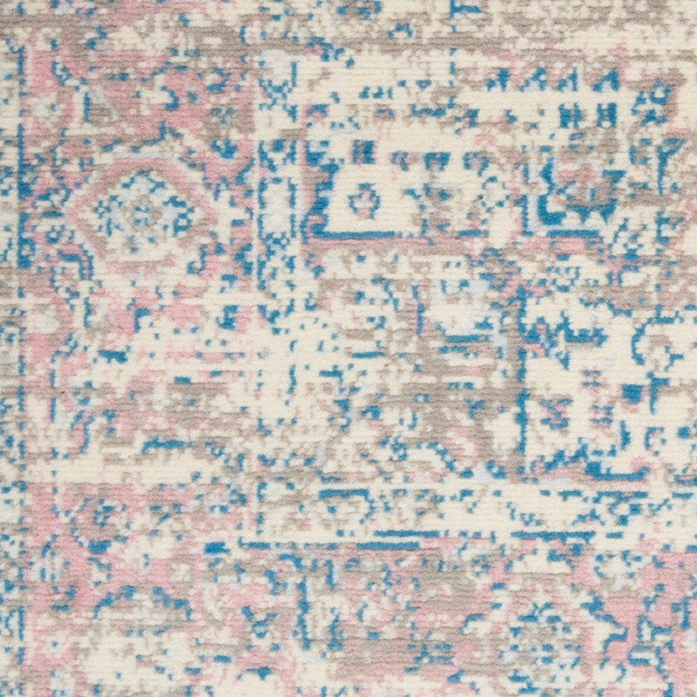 6′ X 9′ Ivory Pink And Blue Medallion Area Rug