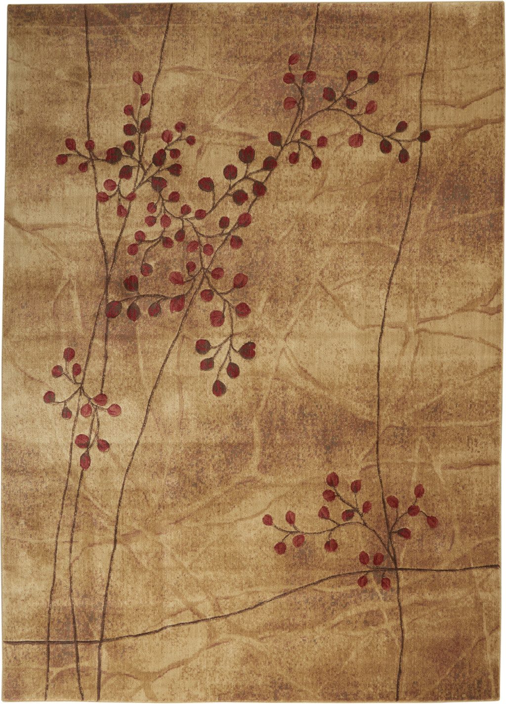 Brown Floral Power Loom Polyester Area Rug, 10′ × 14′