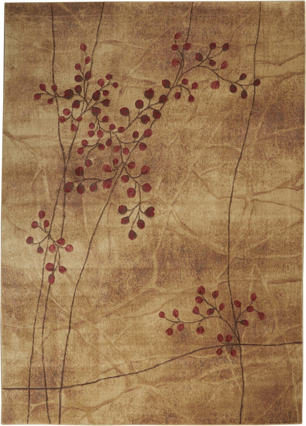 Brown Floral Power Loom Polyester Area Rug, 9′ × 12′