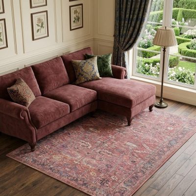 9′ X 12′ Distressed Red Floral Area Rug