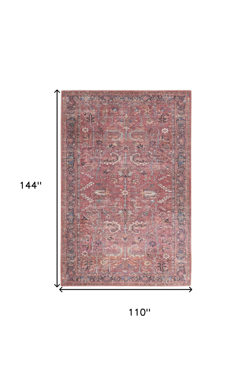 9′ X 12′ Distressed Red Floral Area Rug
