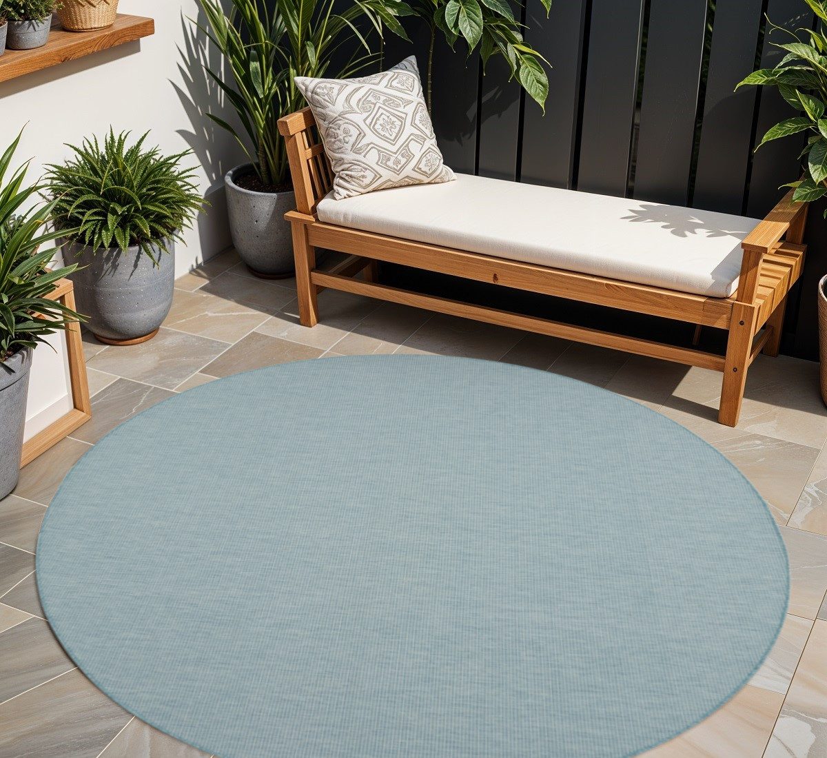 8′ Aqua Power Loom Round Rug