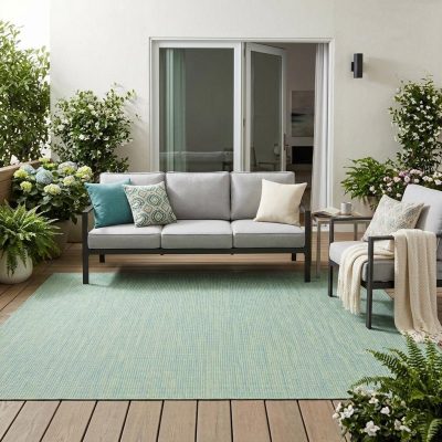5′ X 7′ Blue and Green Indoor Outdoor Area Rug