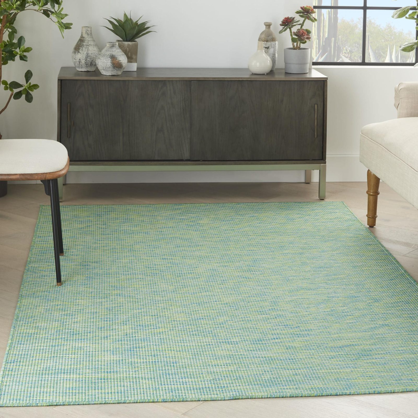 5′ X 7′ Blue and Green Indoor Outdoor Area Rug