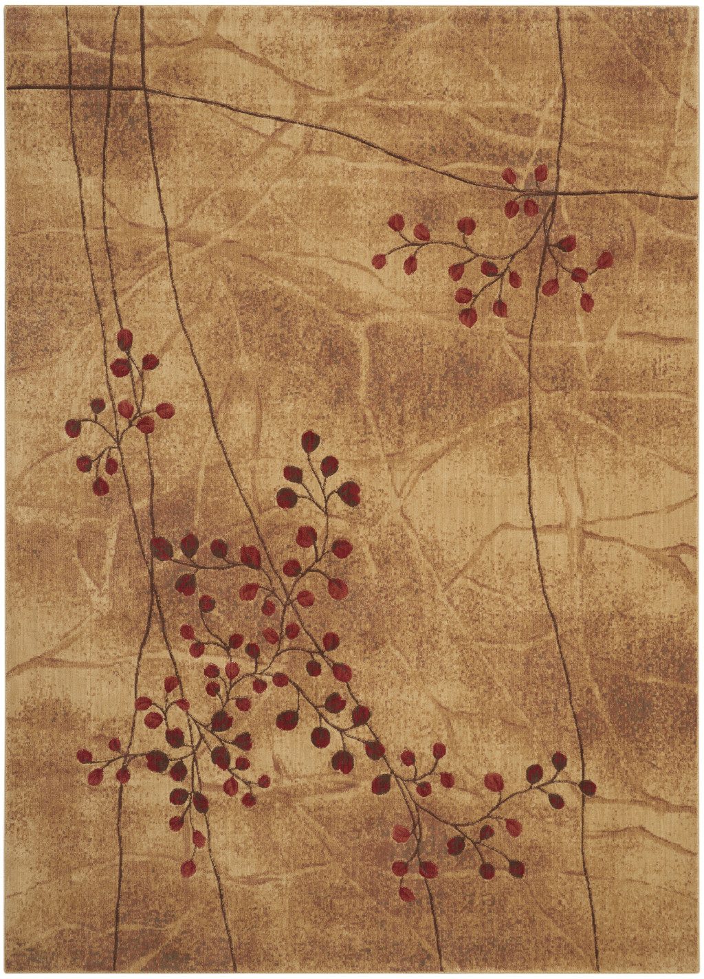 Brown Floral Power Loom Polyester Area Rug, 8′ × 11′