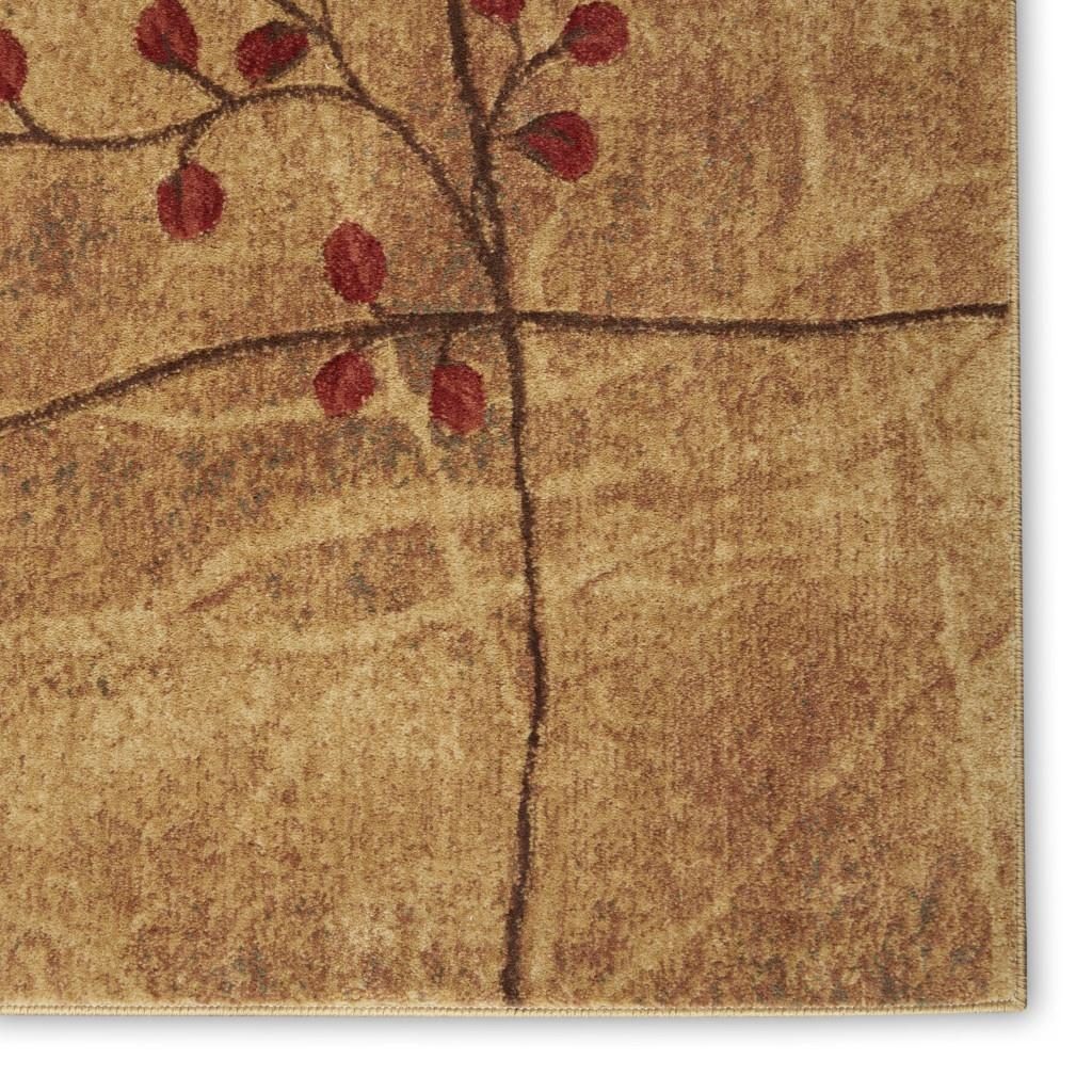 Brown Floral Power Loom Polyester Area Rug, 7′ Square