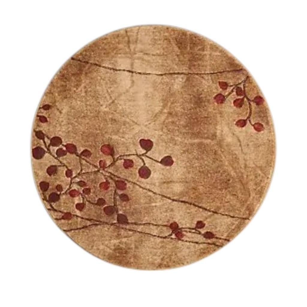Brown Floral Power Loom Polyester Area Rug, 6′ Round