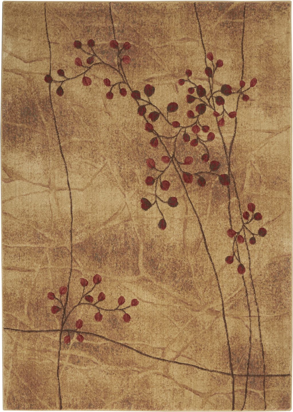 Brown Floral Power Loom Polyester Area Rug, 5′ × 7′