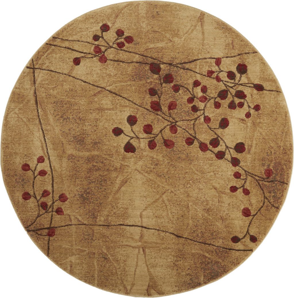 Brown Floral Power Loom Polyester Area Rug, 4′ Round