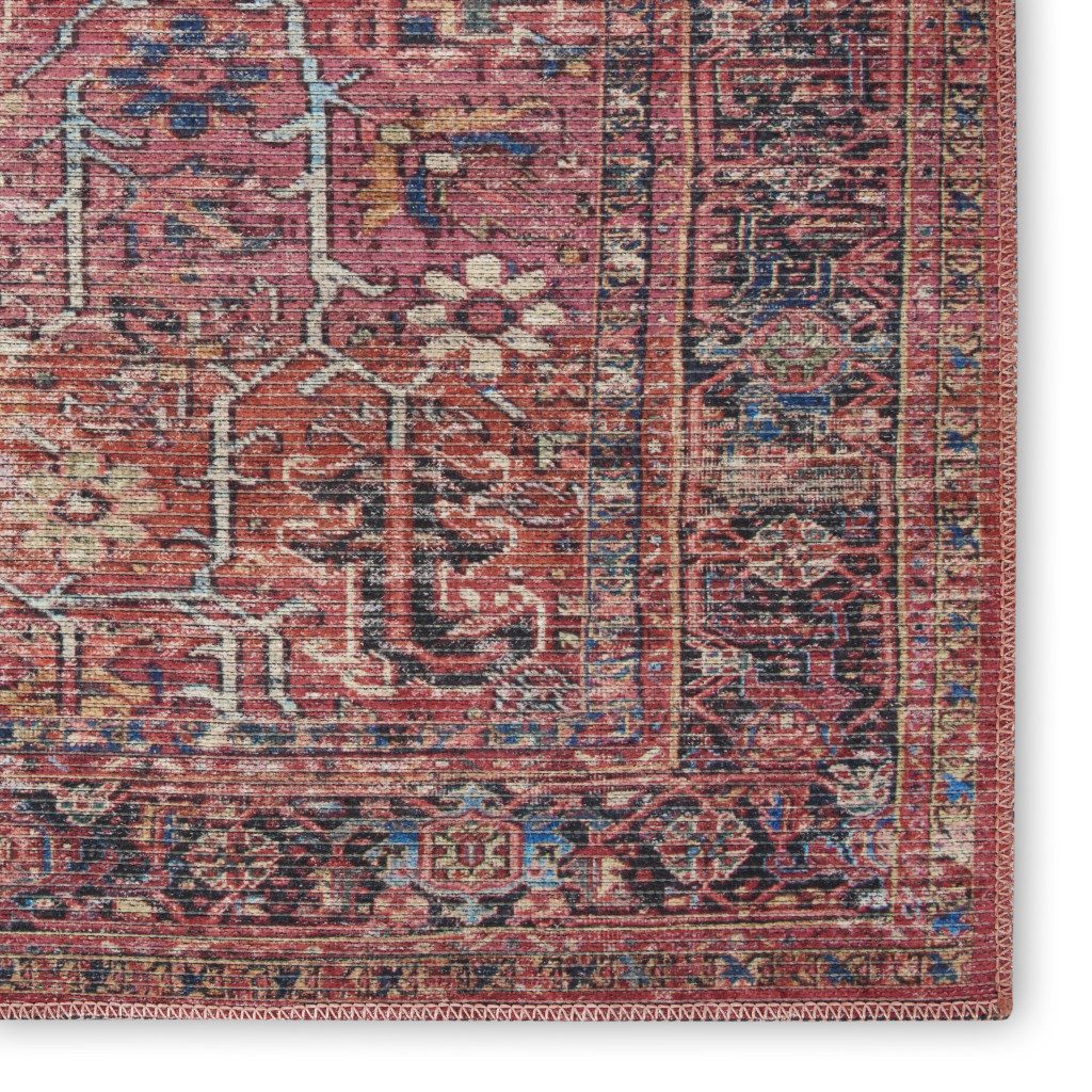 8′ X 10′ Red Floral Distressed Area Rug