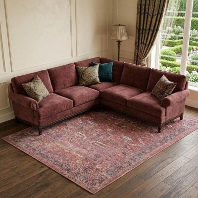 8′ X 10′ Red Floral Distressed Area Rug