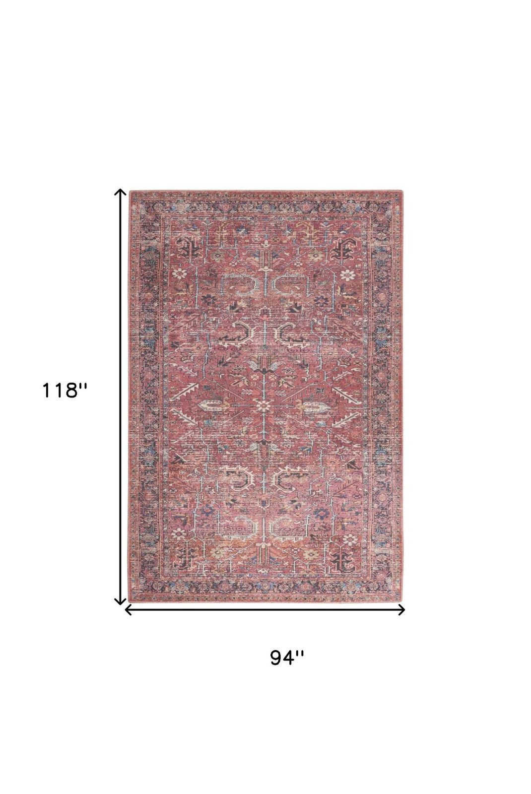 8′ X 10′ Red Floral Distressed Area Rug
