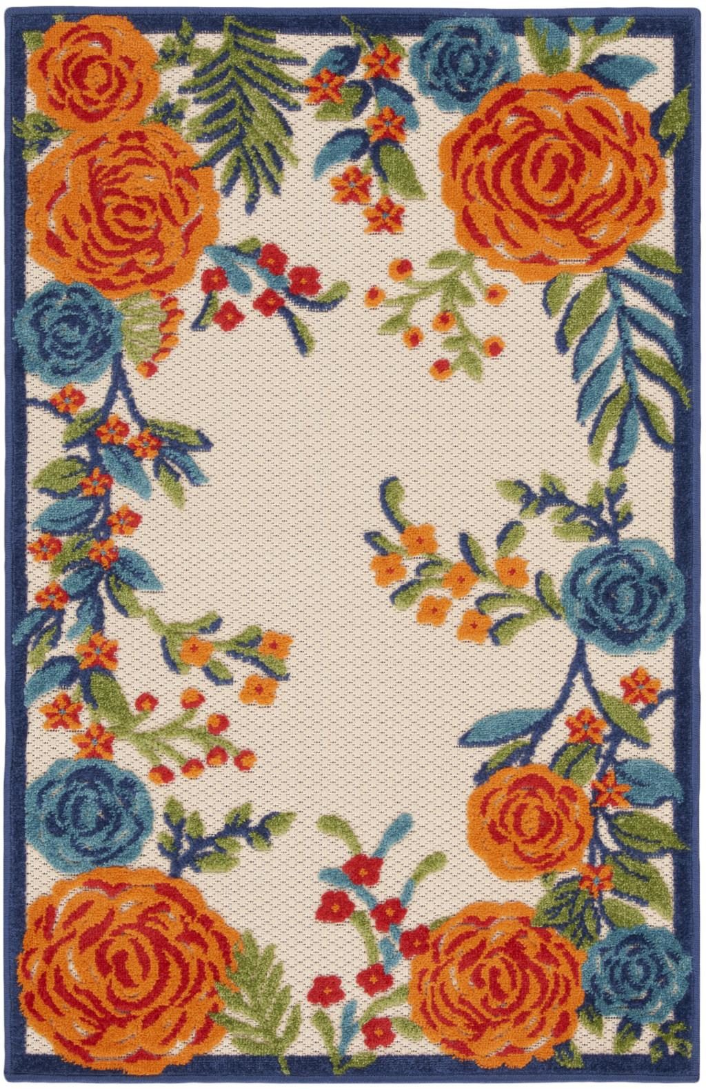 3′ X 4′ Ivory Orange Blue Floral Area Rug II