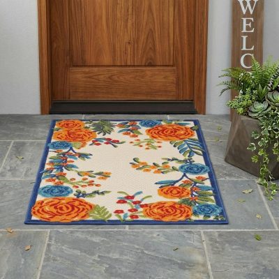 3′ X 4′ Ivory Orange Blue Floral Area Rug II