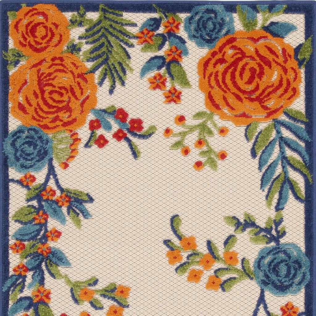 3′ X 4′ Ivory Orange Blue Floral Area Rug II