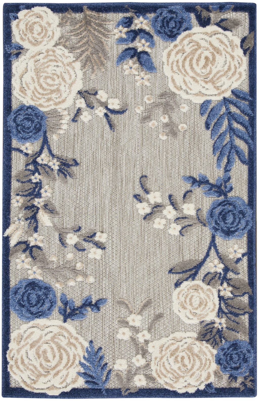 3′ X 4′ Blue and Gray Floral Area Rug III