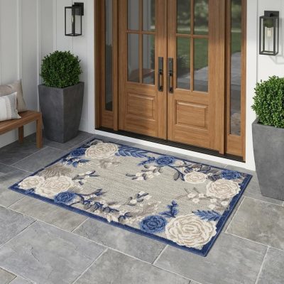 3′ X 4′ Blue and Gray Floral Area Rug III