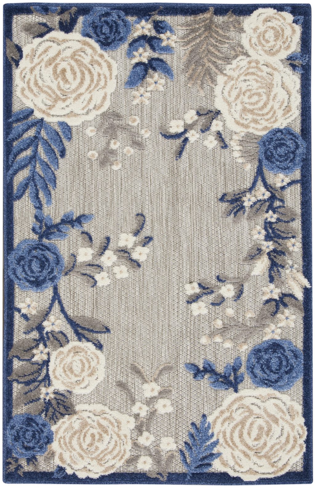 3′ X 4′ Blue and Gray Floral Area Rug III
