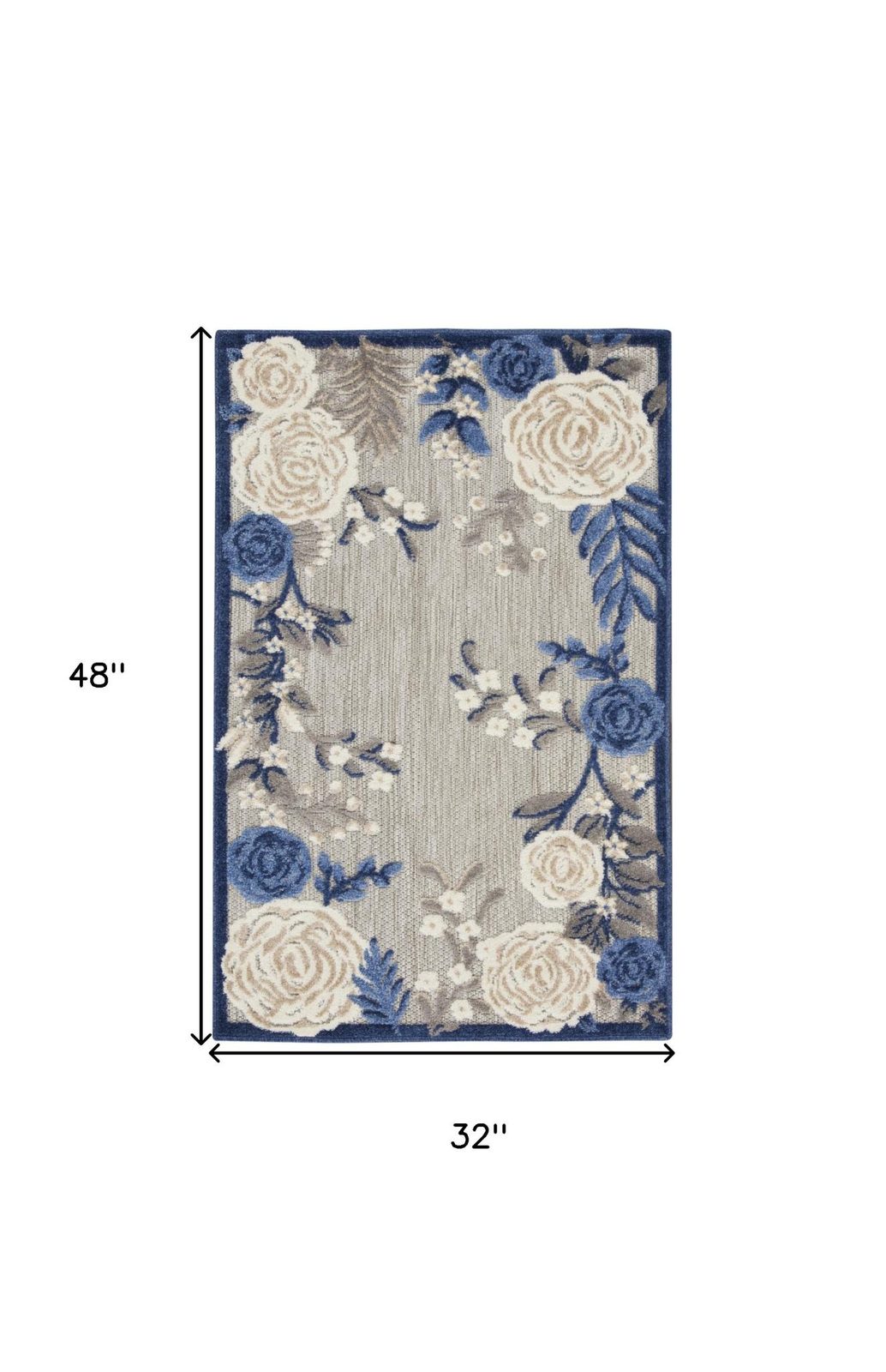 3′ X 4′ Blue and Gray Floral Area Rug III