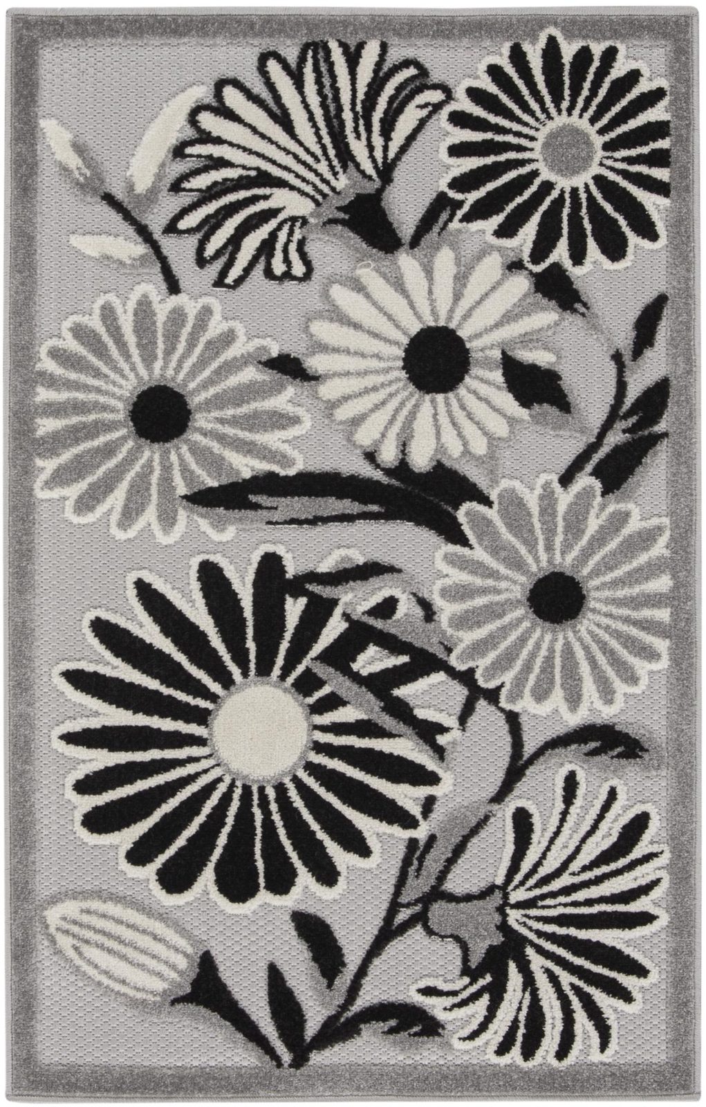 3′ X 4′ Black and White Floral Area Rug
