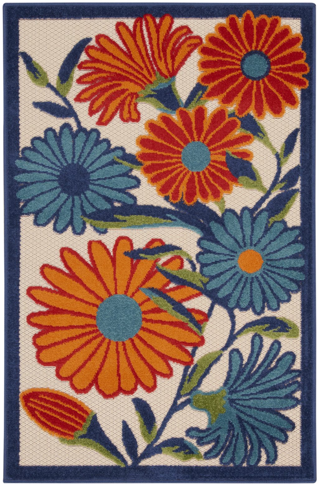 3′ X 4′ Ivory Orange and Blue Floral Area Rug