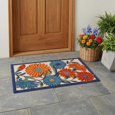 3′ X 4′ Ivory Orange and Blue Floral Area Rug