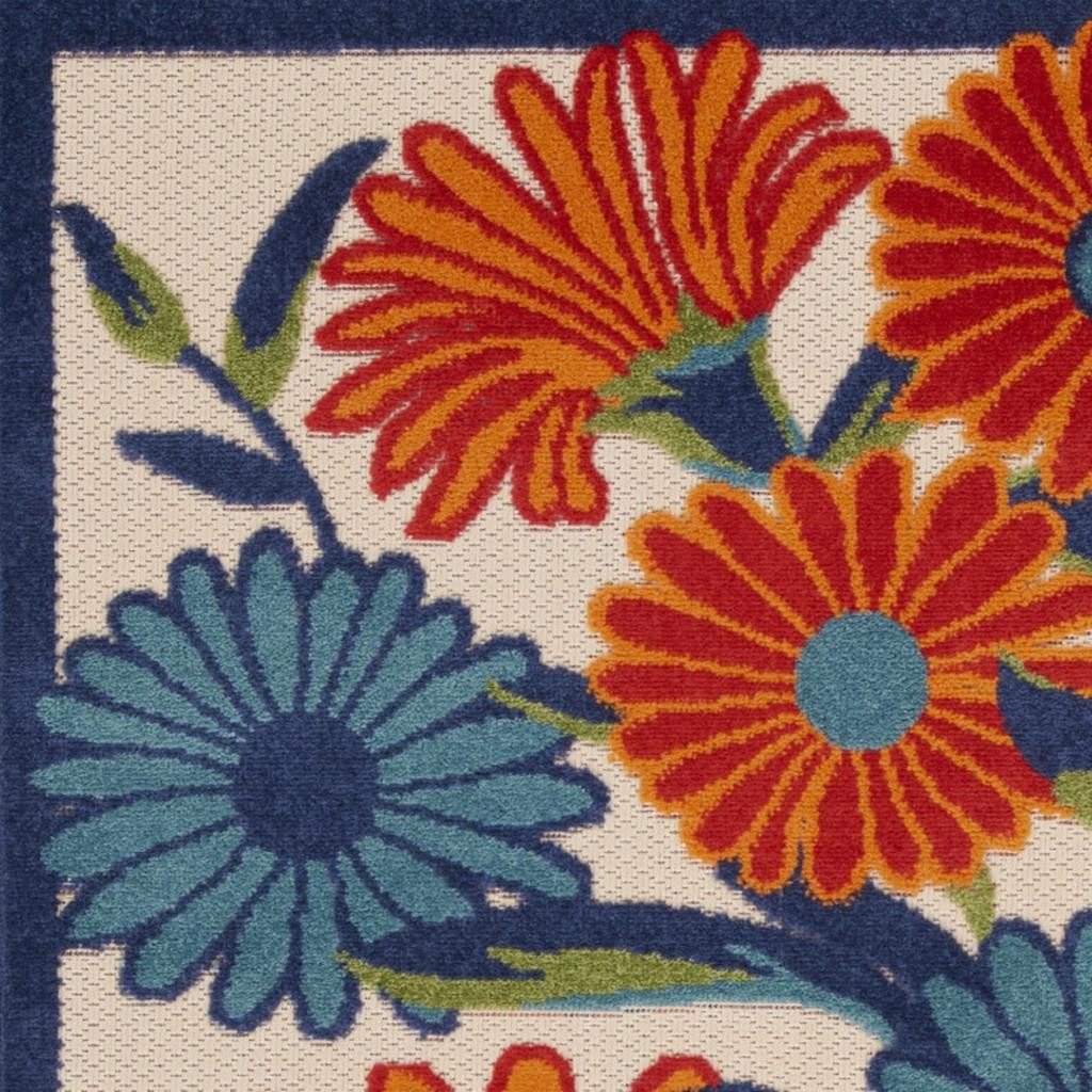 3′ X 4′ Ivory Orange and Blue Floral Area Rug