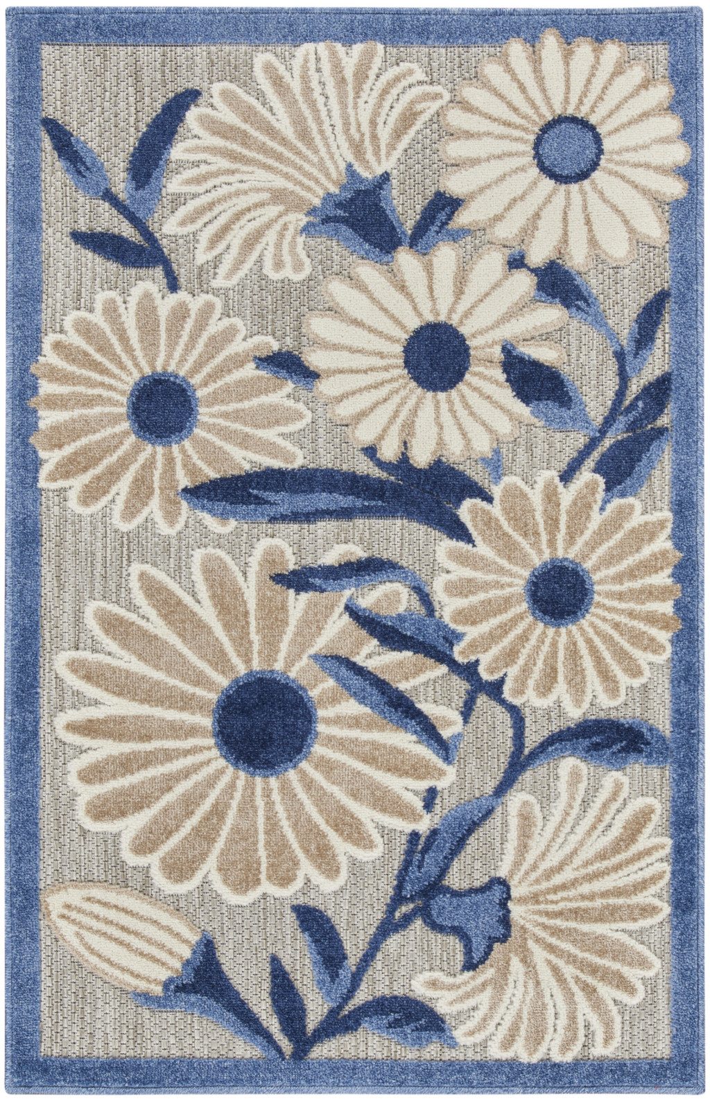 3′ X 4′ Blue Gray Floral Indoor Outdoor Area Rug