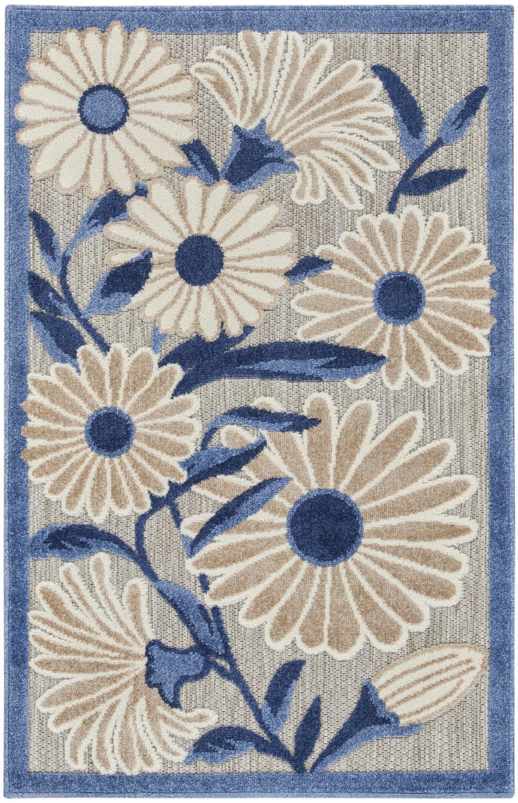 3′ X 4′ Blue Gray Floral Indoor Outdoor Area Rug