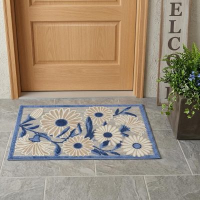 3′ X 4′ Blue Gray Floral Indoor Outdoor Area Rug