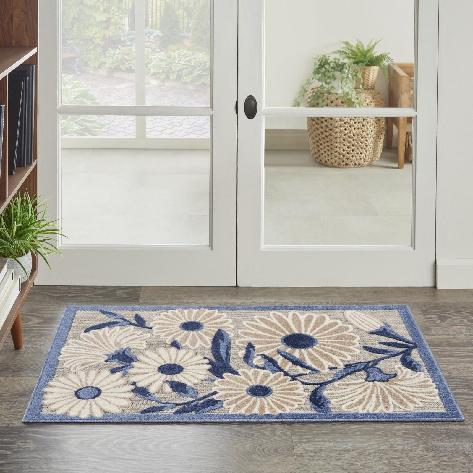 3′ X 4′ Blue Gray Floral Indoor Outdoor Area Rug