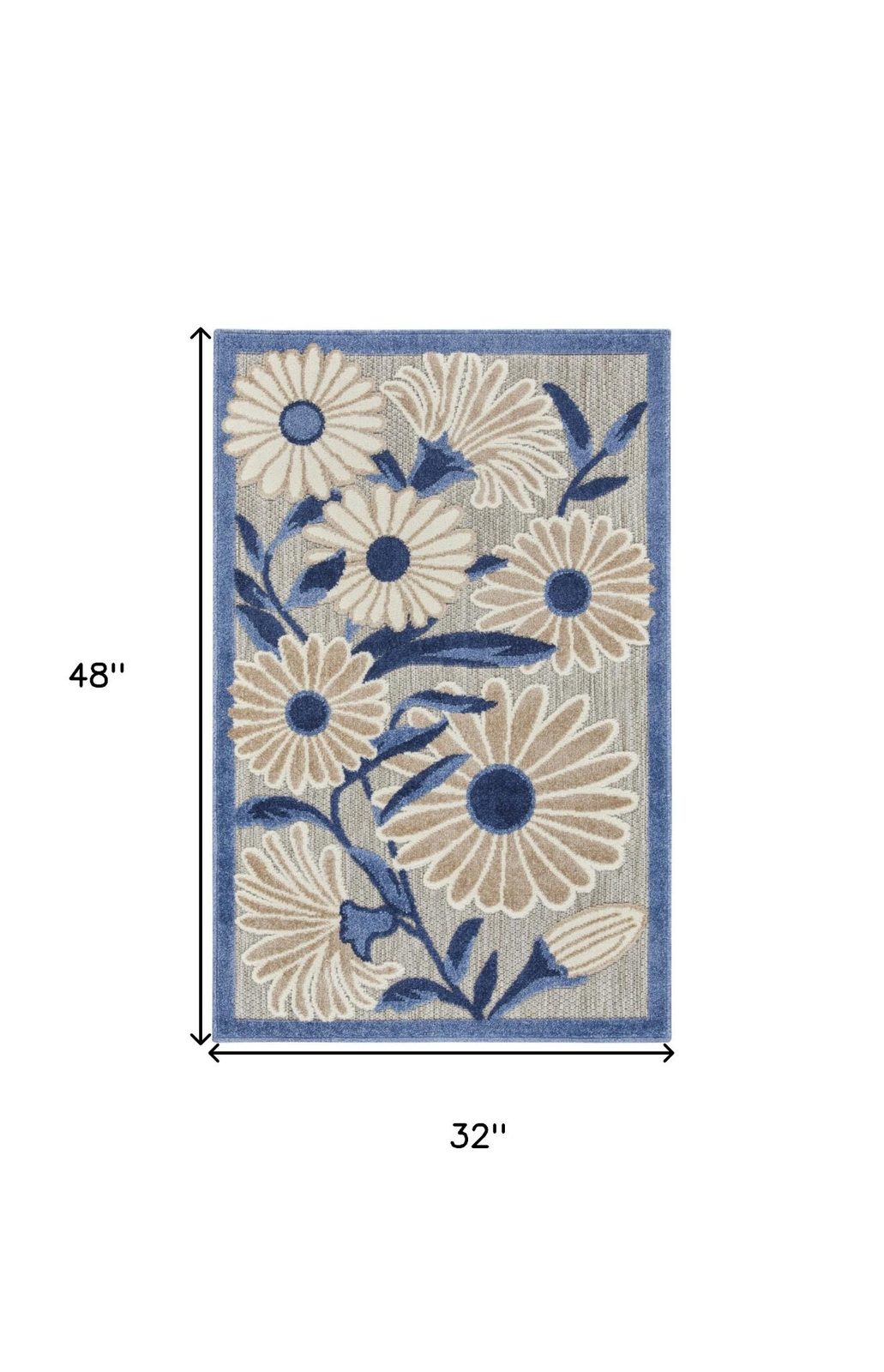 3′ X 4′ Blue Gray Floral Indoor Outdoor Area Rug
