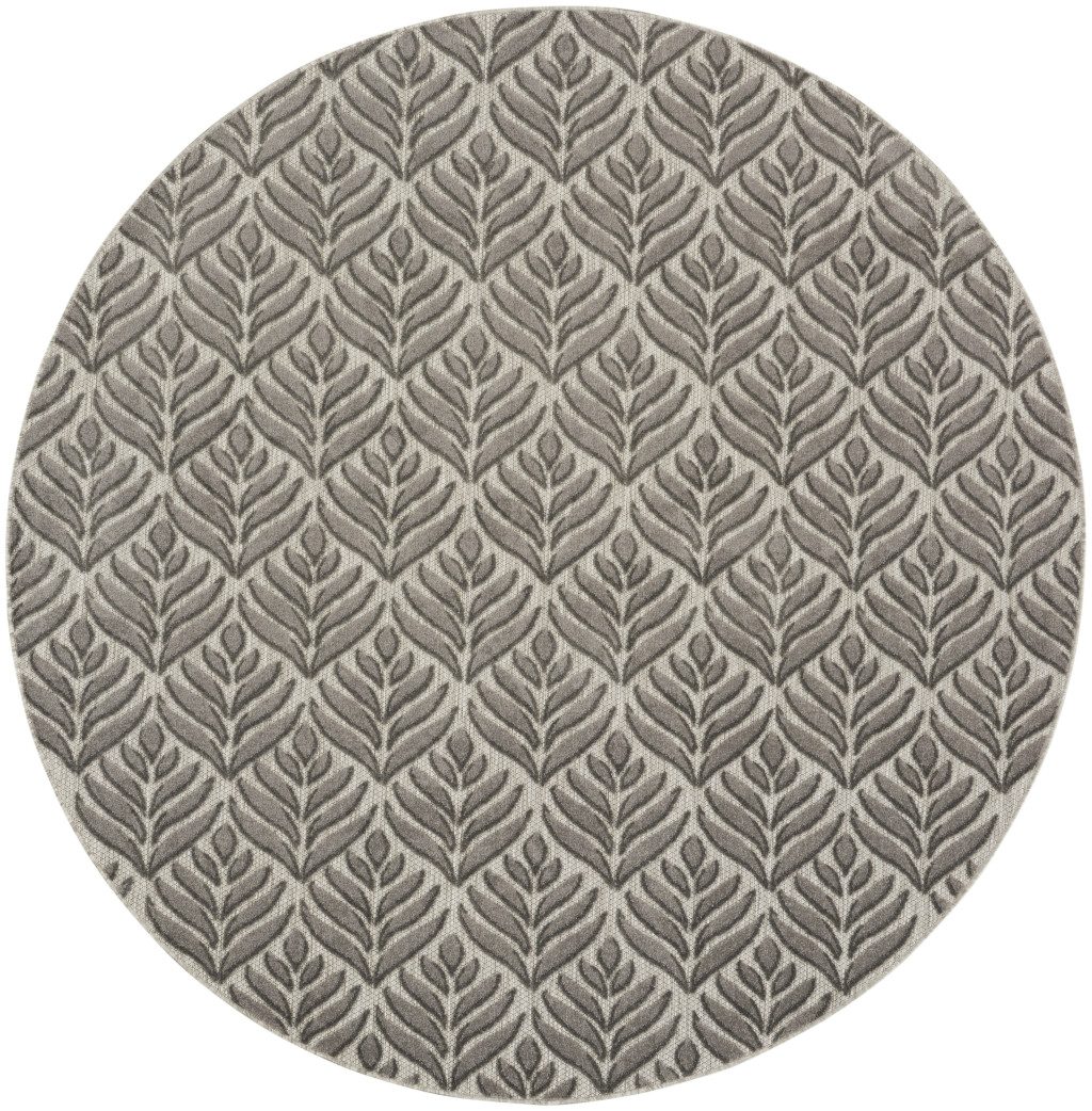 8′ Charcoal Floral Indoor Outdoor Round Rug