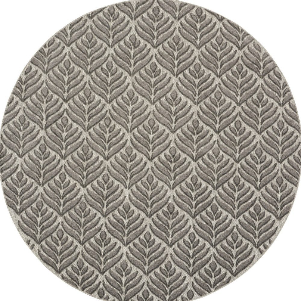 8′ Charcoal Floral Indoor Outdoor Round Rug