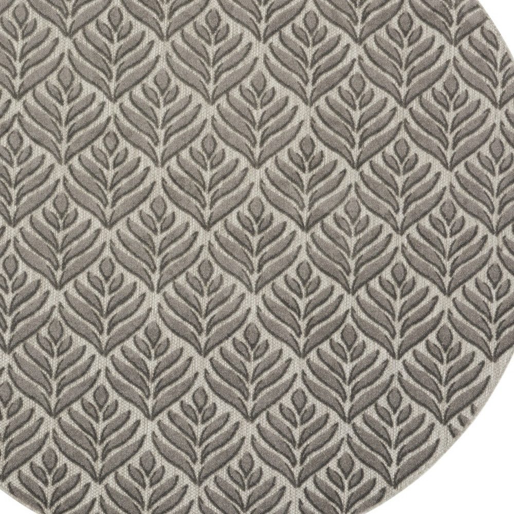 8′ Charcoal Floral Indoor Outdoor Round Rug