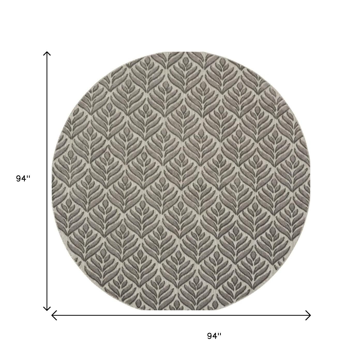 8′ Charcoal Floral Indoor Outdoor Round Rug