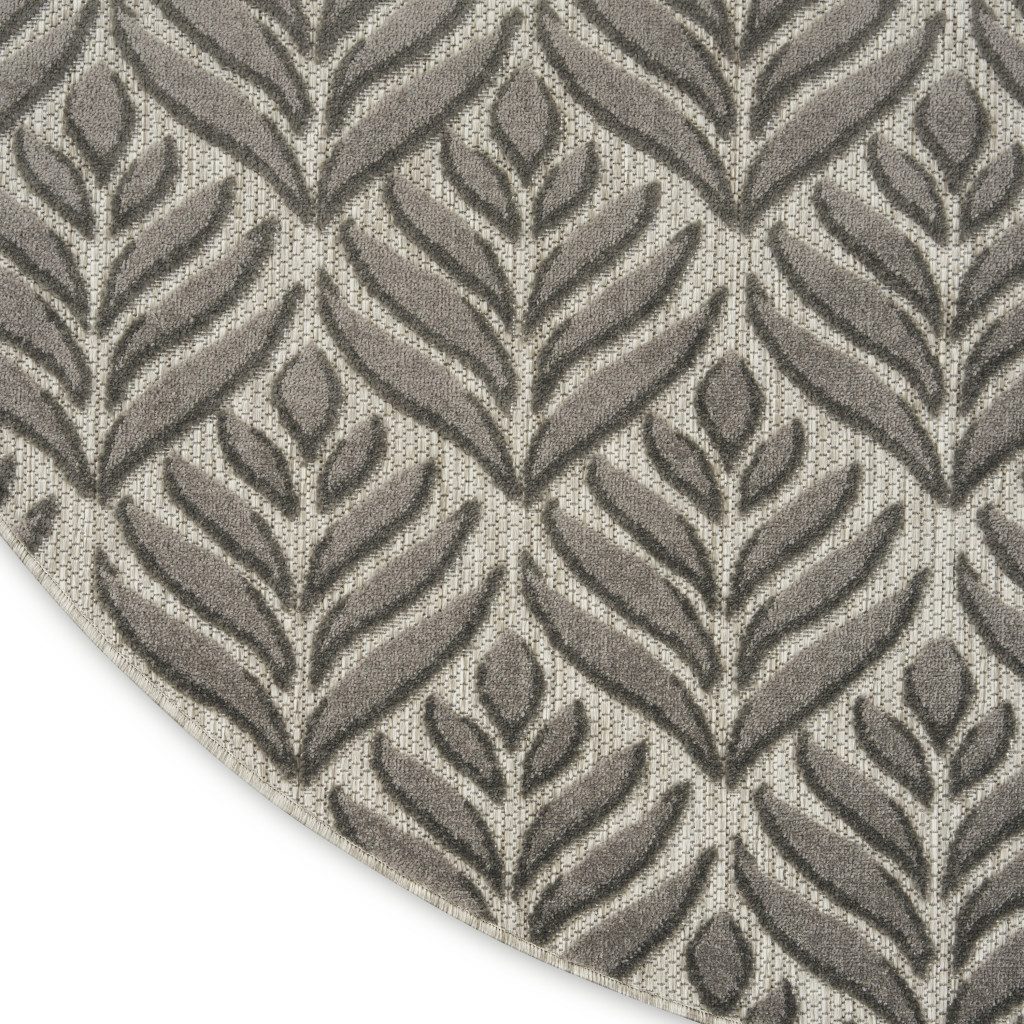 8′ Charcoal Floral Indoor Outdoor Round Rug