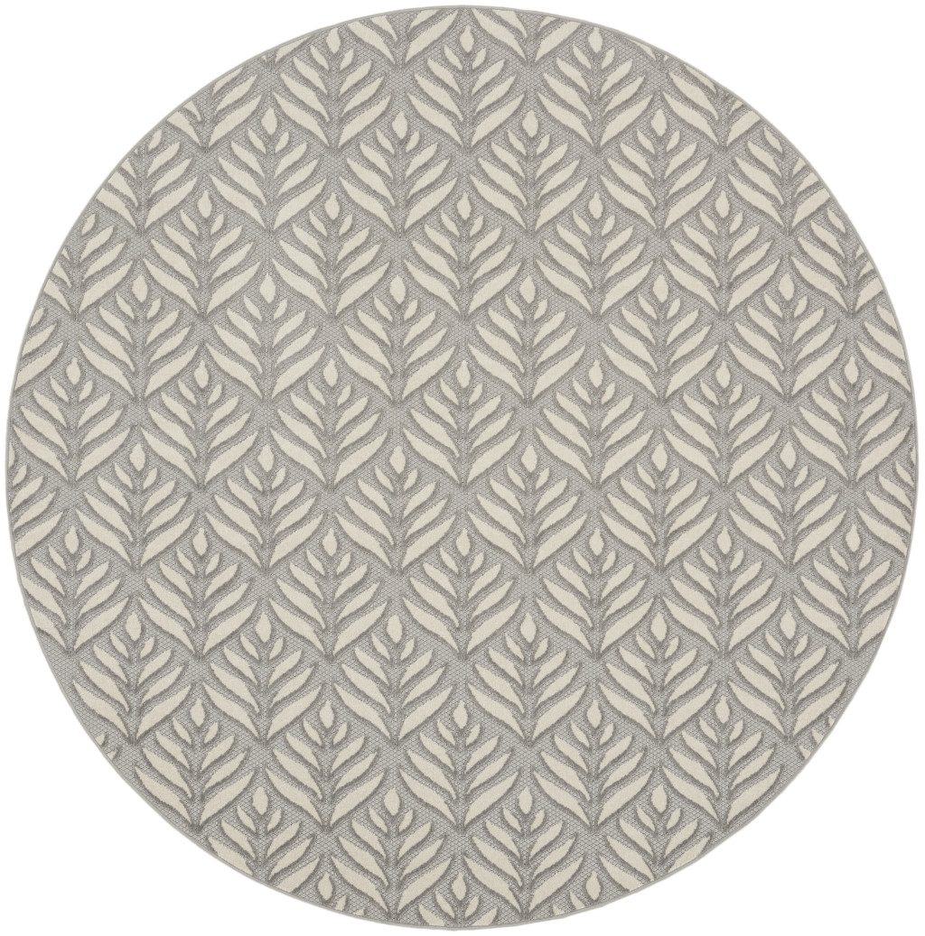 8′ Gray Floral Indoor Outdoor Round Rug