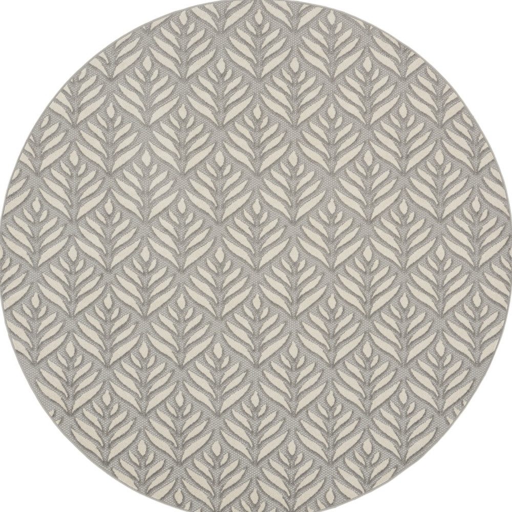 8′ Gray Floral Indoor Outdoor Round Rug