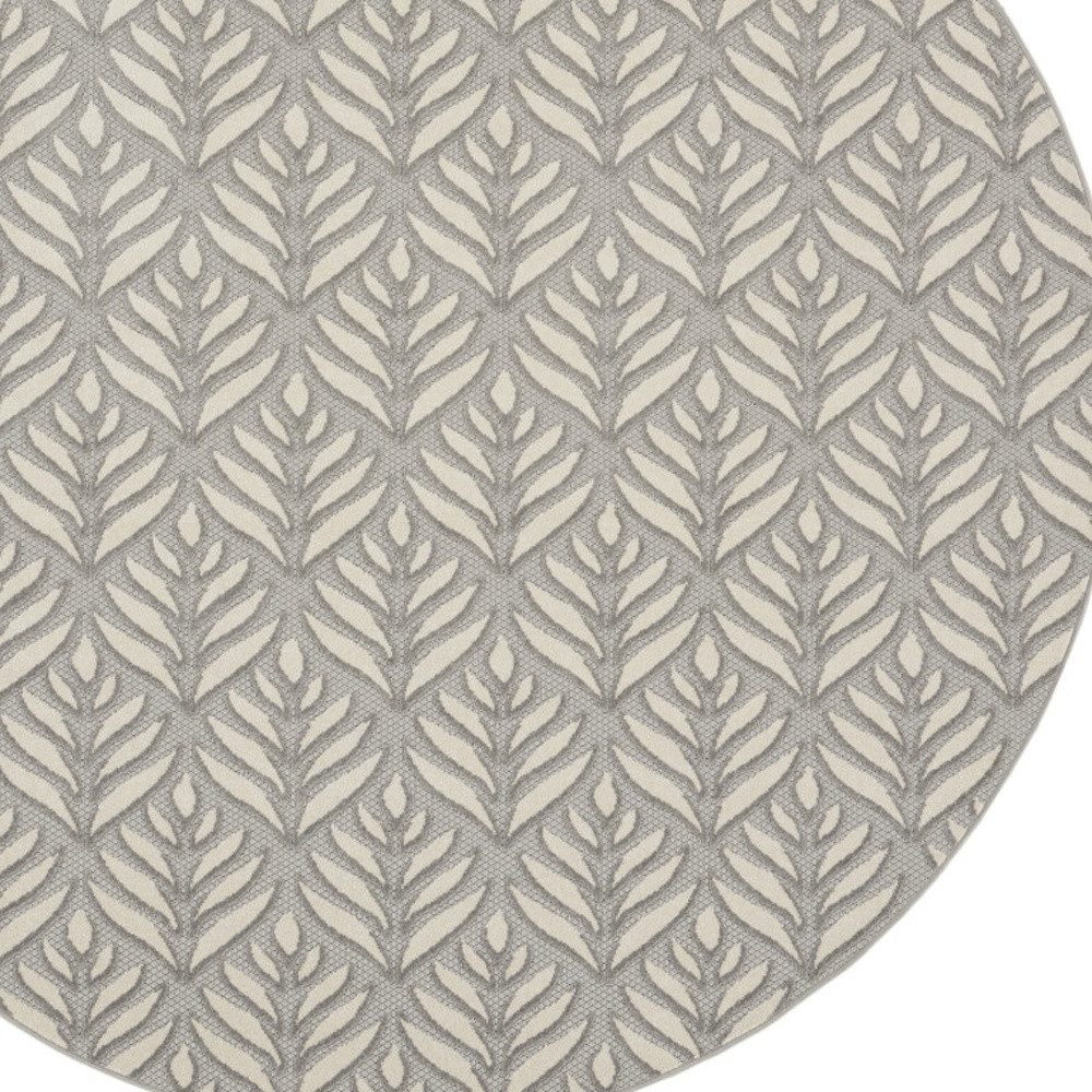 8′ Gray Floral Indoor Outdoor Round Rug